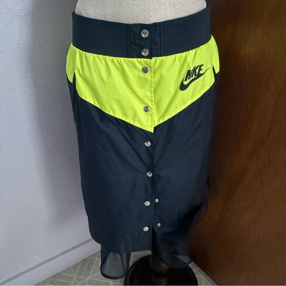 NIKE x SACAI sz L Windrunner Skirt Navy Blue Green Volt #717221 Nikelab